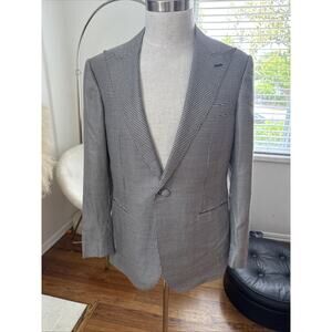 FRERE Black And White Houndstooth Blazer Classic Wool Silk Mens Jacket Sz 42
